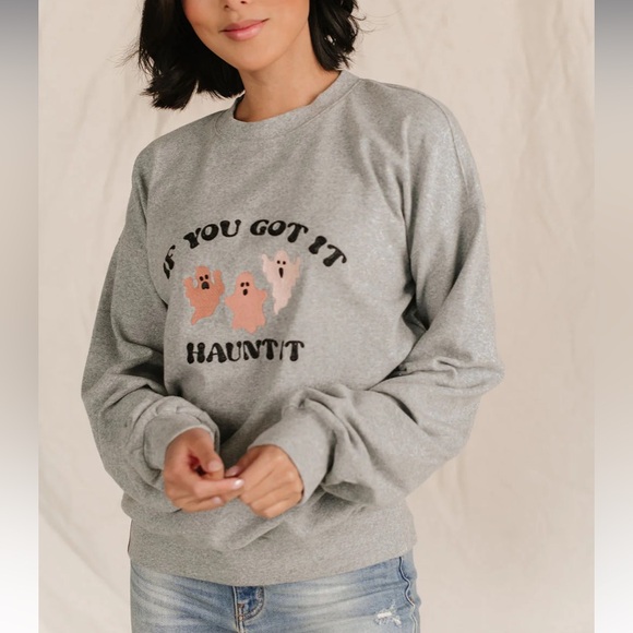 New Ampersand Avenue University Pullover Haunt It - Grey Size Medium - Picture 3 of 6